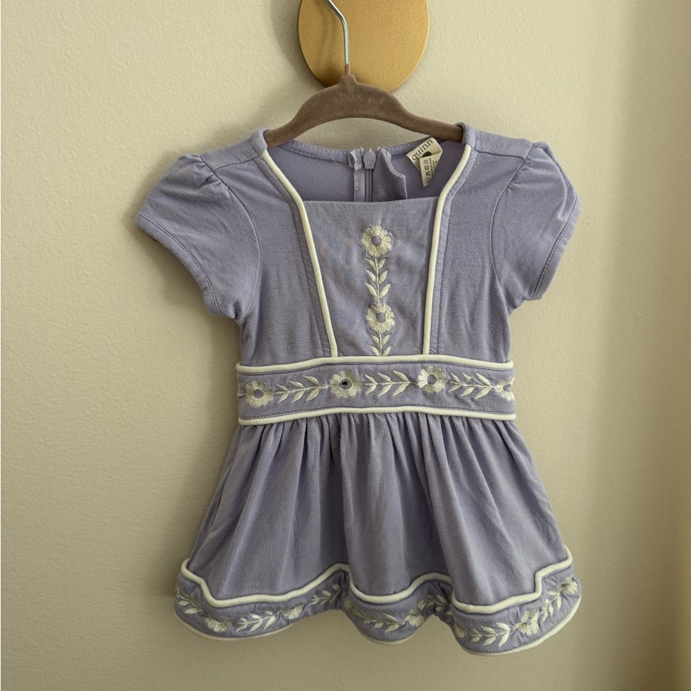 Kate Quinn Square Neck Puff Sleeve Embroidered Lilac Dress